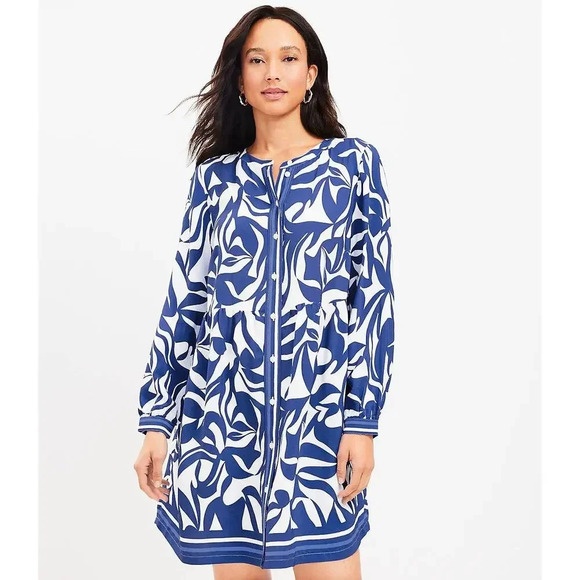 Loft Abstract Swirl Button Tiered Swing Dress NWT Size Small - Picture 4 of 8
